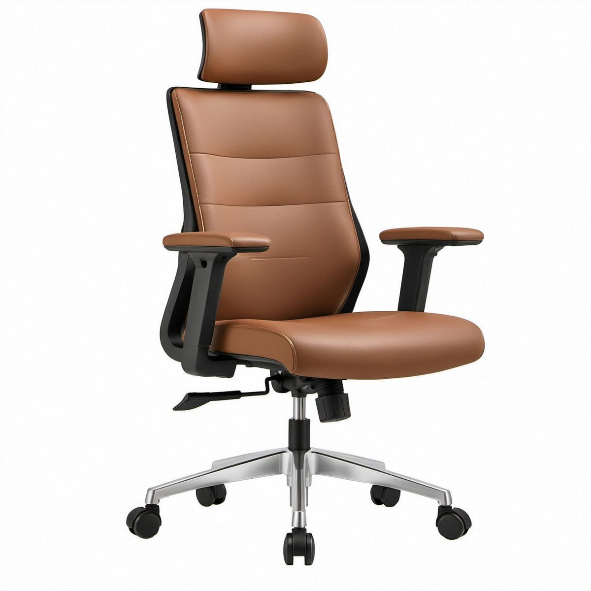 Brown PU Leather High-Back Swivel Desk Chair with Headrest, 26 x 26 x 47-51 in