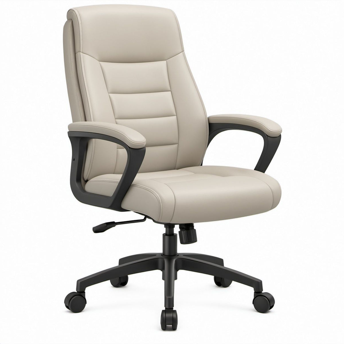 High-Back Ergonomic Executive Office Chair, Beige PU Leather, 26 x 27 x 46-50 in