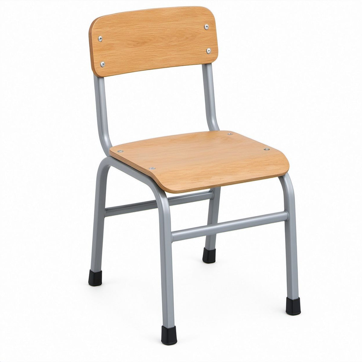 Classroom Chair, Natural Beech Plywood Seat and Backrest with Gray Steel Frame, 16.5 in Seat Height