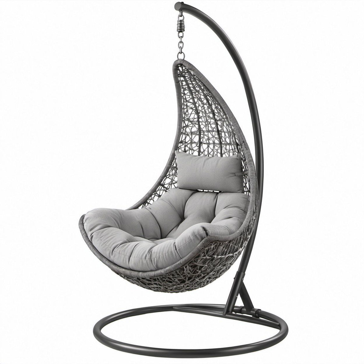 Gray and Black Hanging Egg Chair with Stand, 37.4 x 37.4 x 76.8 in