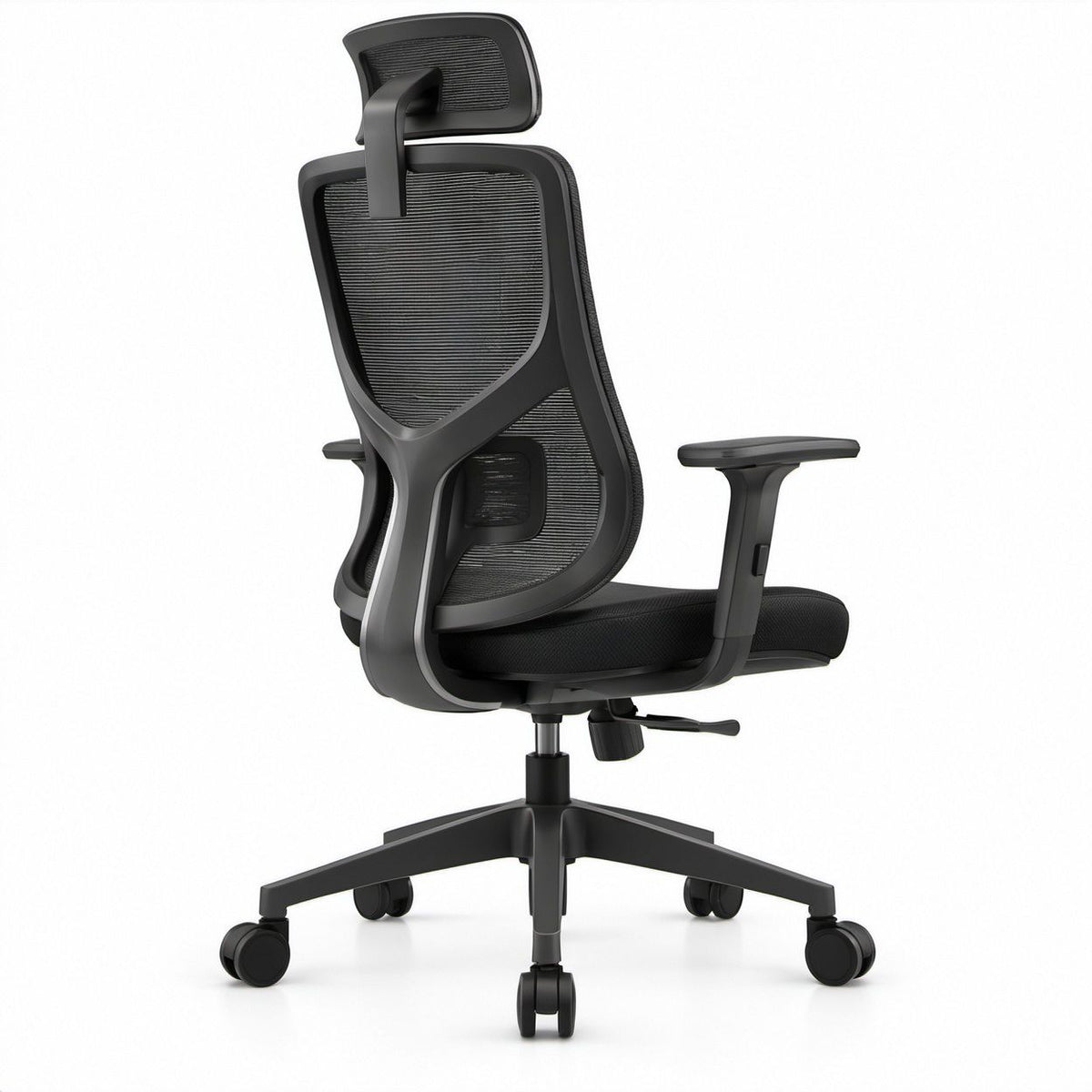 Black High-Back Ergonomic Mesh Office Chair with Adjustable Headrest, 27.5 x 27.5 x 48-52 in