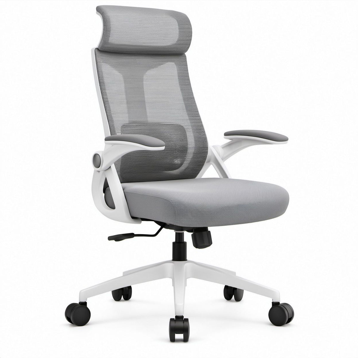 Ergonomic High-Back Mesh Office Chair with Curved Headrest, Gray/White, 26.4 x 26.4 x 46.5-50.4 in