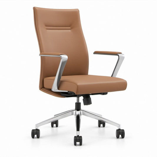 Brown PU Leather High-Back Executive Office Chair with Silver Aluminum Base, 25.6 x 25.6 x 45.3-49.2 in