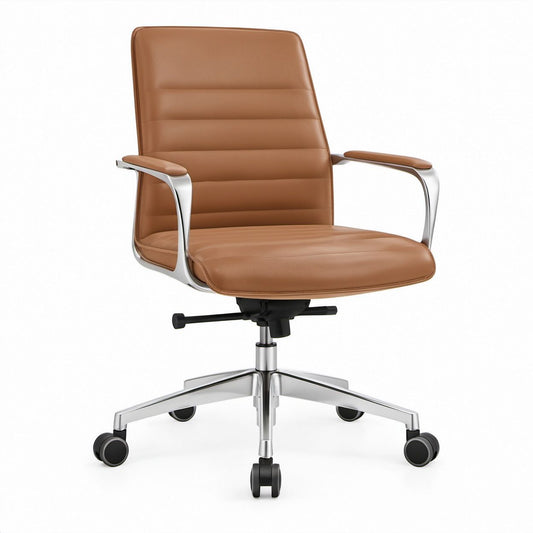 Cognac Brown PU Leather Executive Office Chair, 25.6 x 27 x 43.3-47.2 in