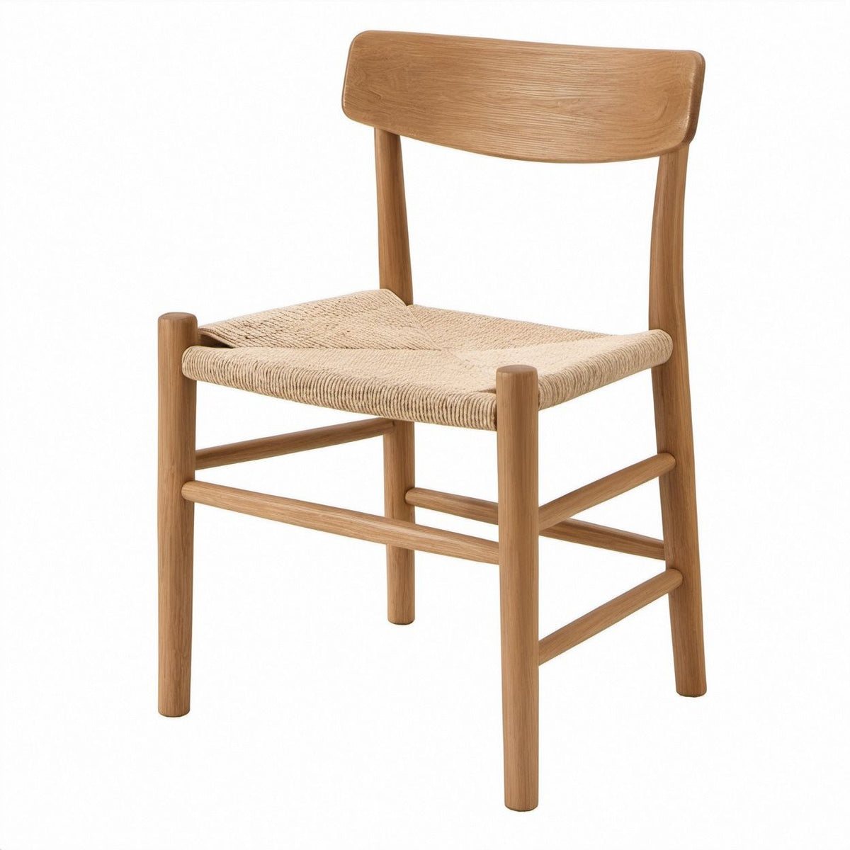 Natural Oak Solid Wood Chair with Woven Beige Paper Cord Seat, 19.7 x 19.7 x 30.7 in