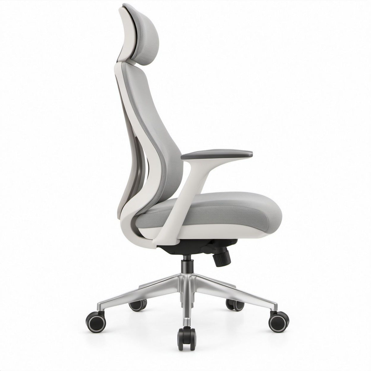 Ergonomic High-Back Mesh Office Chair with Adjustable Headrest, Gray/White, 27 W x 27 D x 47-51 H in.
