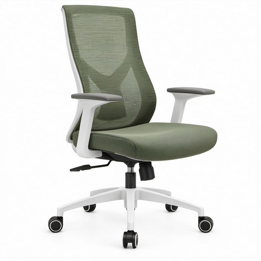 Ergonomic High-Back Mesh Office Chair with Fixed Arms, Olive Green/White/Black, 25.6 x 25.6 x 45.3-49.2 in