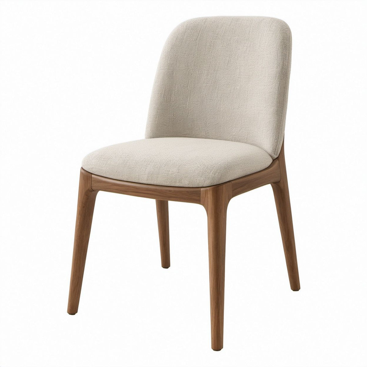 Beige Upholstered Dining Chair with Walnut Brown Solid Wood Frame, 19.7 x 22.4 x 33.9 in