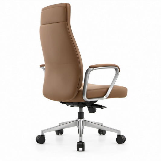 Brown PU Leather High-Back Executive Office Chair with Aluminum Frame, 26.8 x 27.6 x 45.3-49.2 in