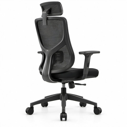 Black High-Back Ergonomic Mesh Office Chair with Adjustable Headrest, 27.5 x 27.5 x 48-52 in