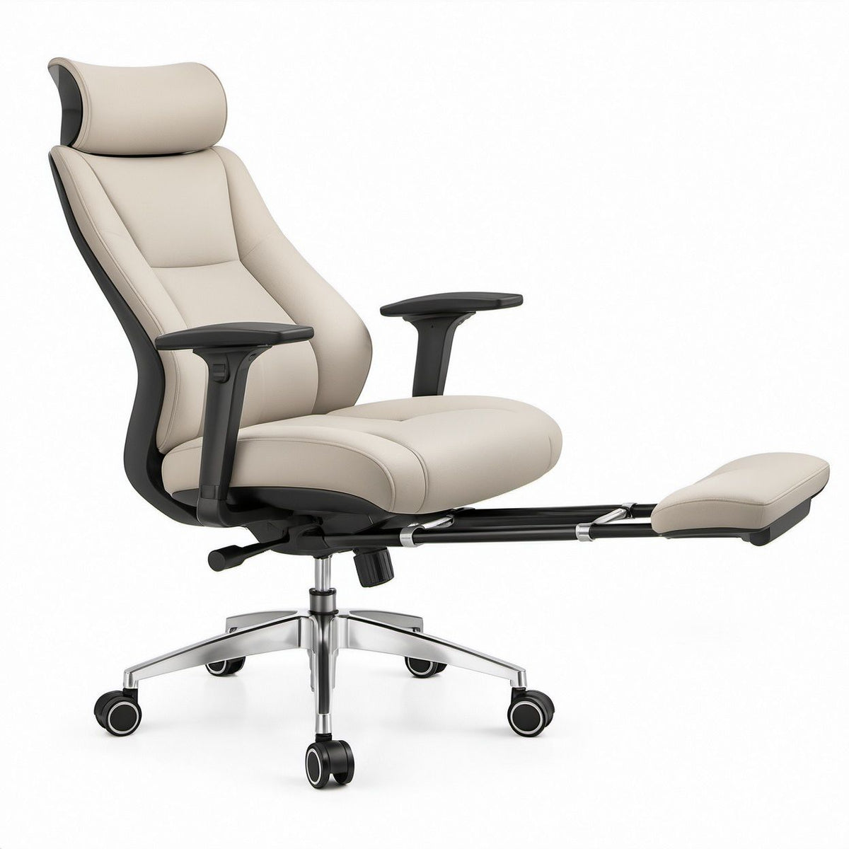 Beige High-Back Reclining Executive Chair with Footrest, 28.7 in W x 28.0 in D x 45.3-49.2 in H