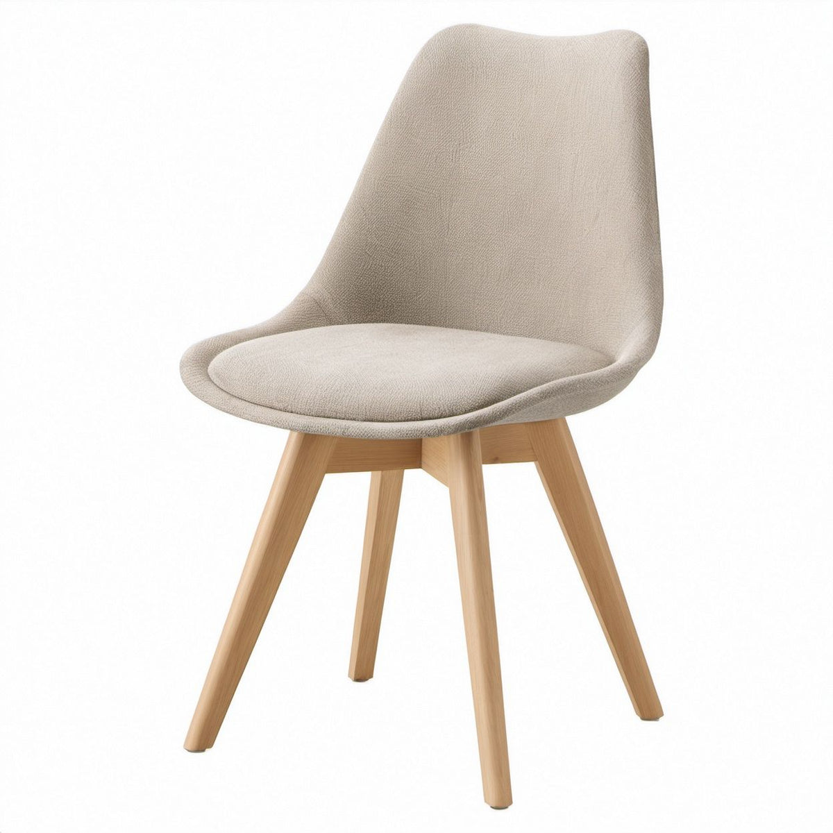 Beige Upholstered Dining Chair with Natural Wood Legs, 18.1 x 21.3 x 33.5 in