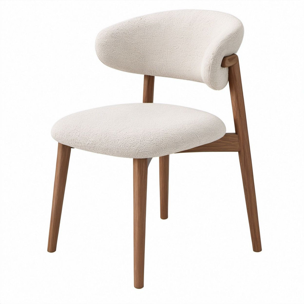 Ivory Bouclé Upholstered Dining Chair with Walnut Brown Rubberwood Frame, 20.5 x 22 x 30.7 in