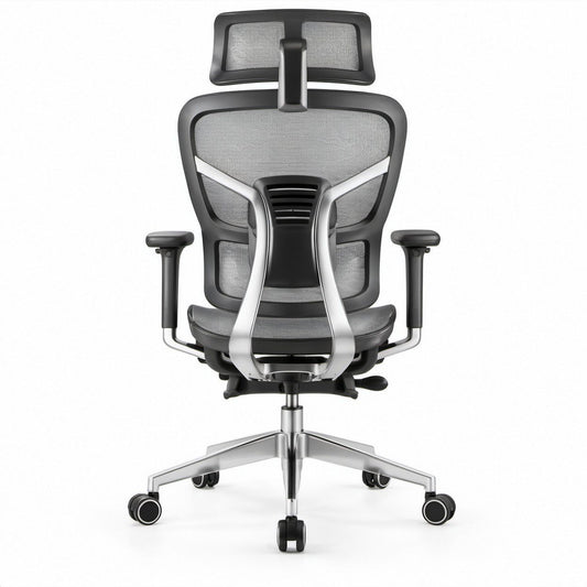 Ergonomic High-Back Mesh Office Chair with Adjustable Headrest, Black/Silver, 26.4 x 26.4 x 45.3-53.1 in