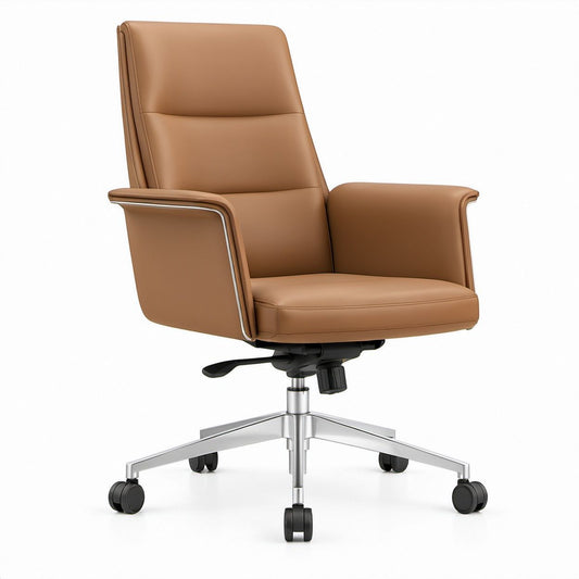 Brown PU Leather Executive Office Chair, 25.6 x 27.6 x 45.3-49.2 in
